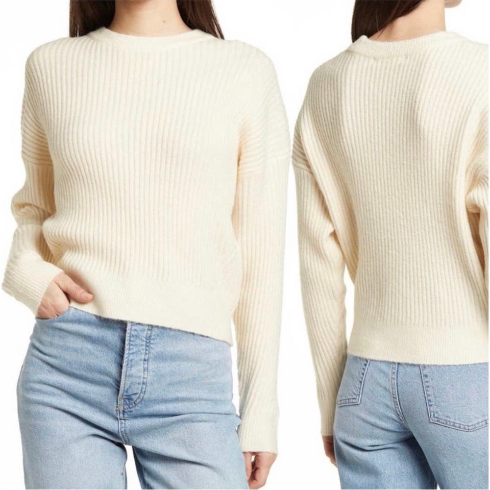 NWT Ecru ELODIE Ribbed Long Sleeve Crew Neck Sweater, Size XL